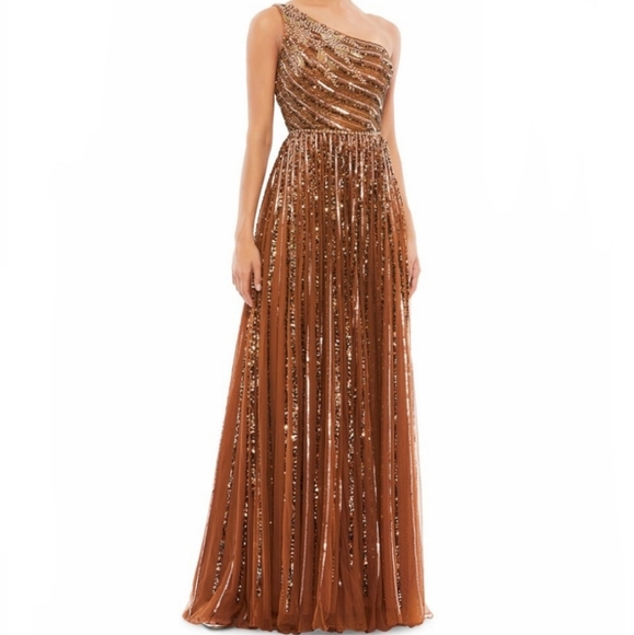 Mac Duggal Dresses & Skirts - Mac Duggal Embellished Copper One Shoulder Beads & Sequins Gown Size 2 NWT'S